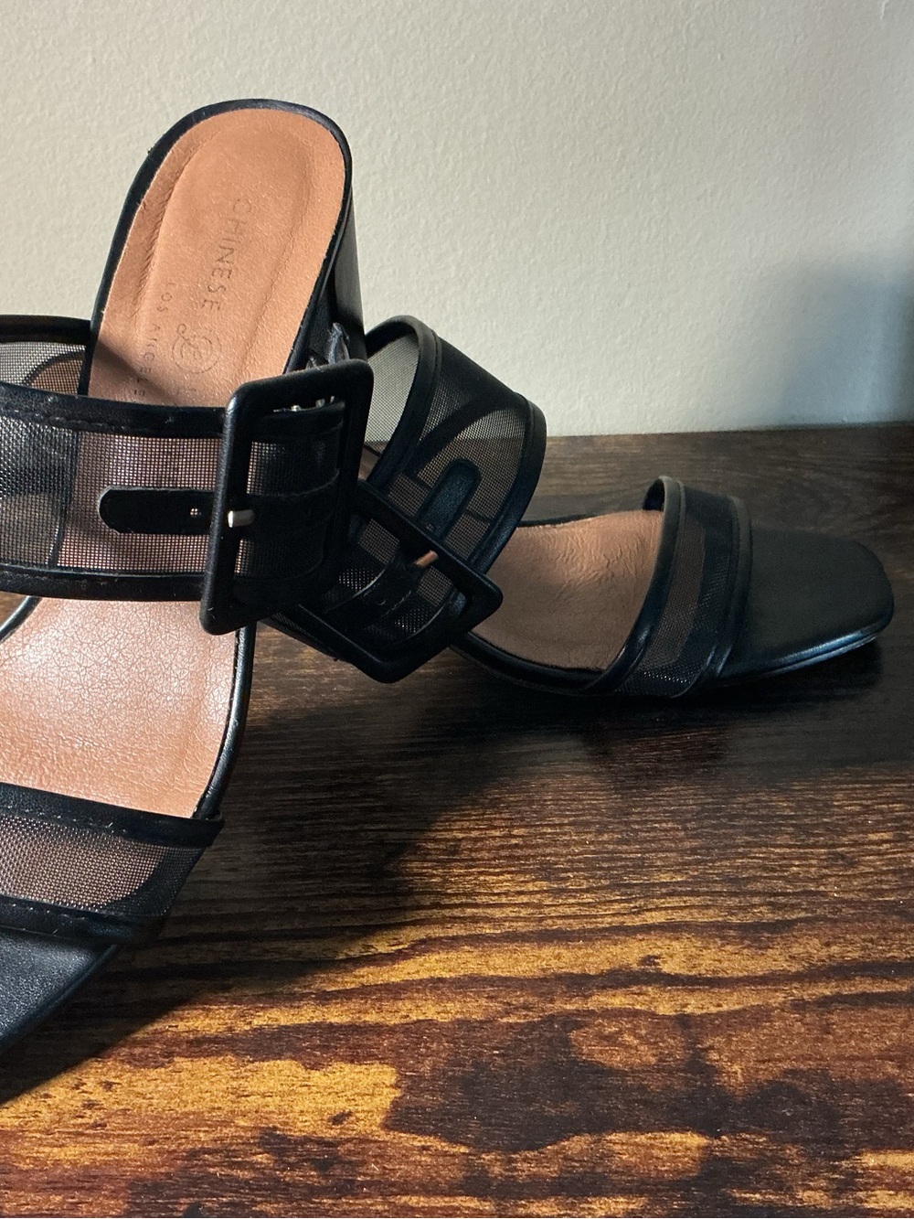 Chinese Laundry Black Mesh Slide Sandals with Buckle
